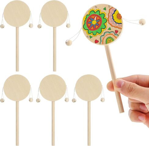 Gatuida 6-Piece DIY Rattle Drum Set, Unfinished Wooden Shaking Drum Toy for Kids, Khaki, 6.69 x 2.36 x 0.59 Inches in Saudi Arabia