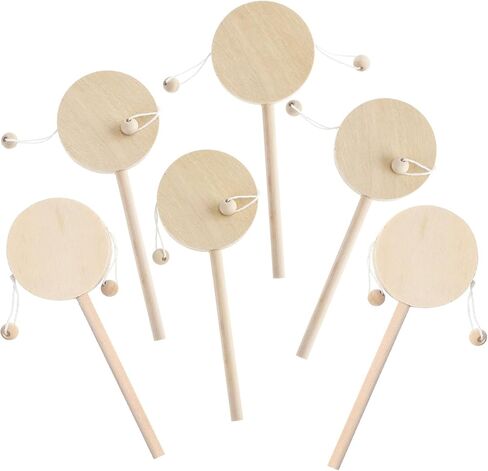 Gatuida 6-Piece DIY Rattle Drum Set, Unfinished Wooden Shaking Drum Toy for Kids, Khaki, 6.69 x 2.36 x 0.59 Inches in Saudi Arabia