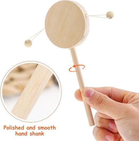 Gatuida 6-Piece DIY Rattle Drum Set, Unfinished Wooden Shaking Drum Toy for Kids, Khaki, 6.69 x 2.36 x 0.59 Inches in Saudi Arabia
