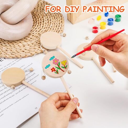 Gatuida 6-Piece DIY Rattle Drum Set, Unfinished Wooden Shaking Drum Toy for Kids, Khaki, 6.69 x 2.36 x 0.59 Inches in Saudi Arabia