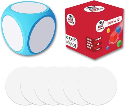 4 Inch DIY Blank Dice Set Foam Cubes Dry Erase Dice Math Cubes with 6 Pcs Blank Stickers Kindergarten Learning Activities Classroom Supplies (Blue) in Kuwait