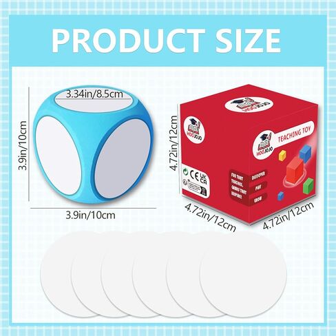 4 Inch DIY Blank Dice Set Foam Cubes Dry Erase Dice Math Cubes with 6 Pcs Blank Stickers Kindergarten Learning Activities Classroom Supplies (Blue) in Kuwait