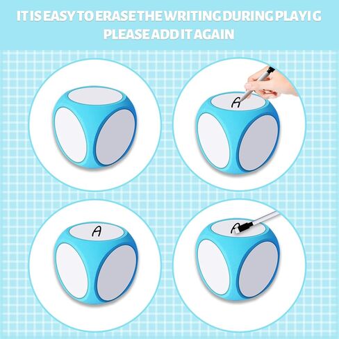 4 Inch DIY Blank Dice Set Foam Cubes Dry Erase Dice Math Cubes with 6 Pcs Blank Stickers Kindergarten Learning Activities Classroom Supplies (Blue) in Kuwait