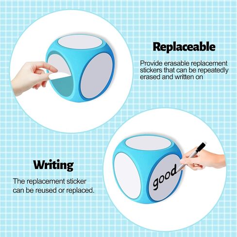 4 Inch DIY Blank Dice Set Foam Cubes Dry Erase Dice Math Cubes with 6 Pcs Blank Stickers Kindergarten Learning Activities Classroom Supplies (Blue) in Kuwait