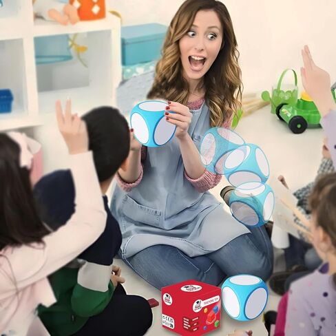 4 Inch DIY Blank Dice Set Foam Cubes Dry Erase Dice Math Cubes with 6 Pcs Blank Stickers Kindergarten Learning Activities Classroom Supplies (Blue) in Kuwait