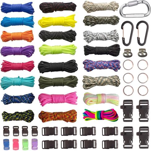 Paracord 550 Bracelets Kit 20 Feet Each Rope for Making Bracelets | 5 Types Buckles, 4mm paracord, for making keychain/bracelets ,outdoor/camping/gift/survival/tactical(A-Set) in Kuwait
