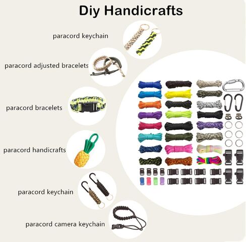 Paracord 550 Bracelets Kit 20 Feet Each Rope for Making Bracelets | 5 Types Buckles, 4mm paracord, for making keychain/bracelets ,outdoor/camping/gift/survival/tactical(A-Set) in Kuwait
