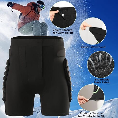 Ohmotor 3D Padded Shorts Skateboarding Snowboarding Skiing for Women Men, Snowboard Butt Pad Guard, Crash Pants Skating Protective Hip Pads, Impact Shorts in Kuwait