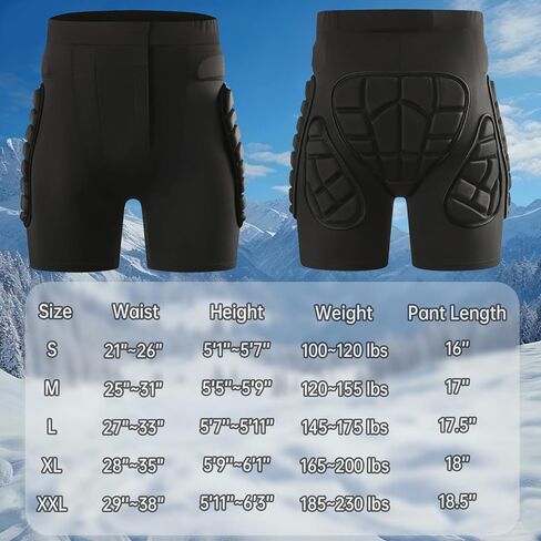 Ohmotor 3D Padded Shorts Skateboarding Snowboarding Skiing for Women Men, Snowboard Butt Pad Guard, Crash Pants Skating Protective Hip Pads, Impact Shorts in Kuwait