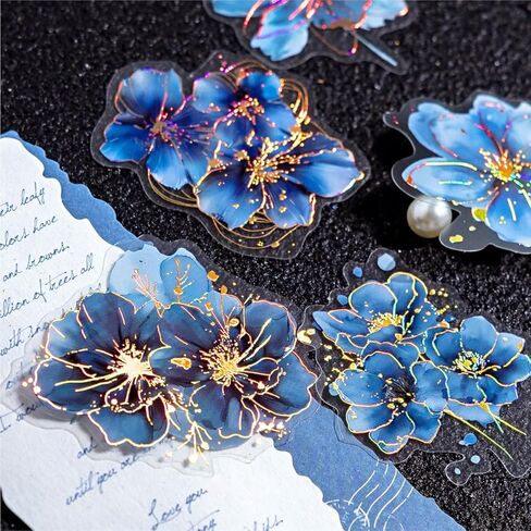 120pcs Watercolor Flower Gold Foiled Stickers Set - 6 Packs Holographic Glitter Floral Sticker Aesthetic Decal for Scrapbooking Junk Journal Planners Card Making Art Craft Project Phone Laptop Adult in Saudi Arabia