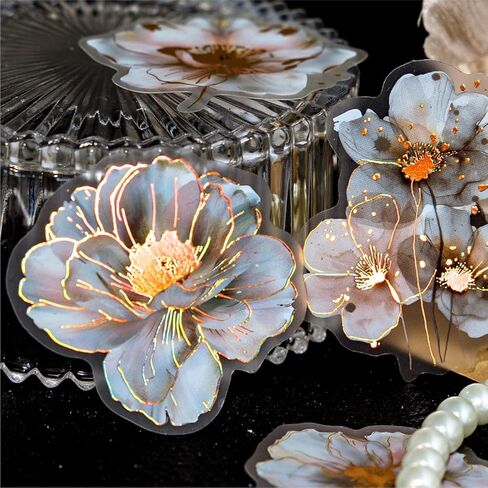 120pcs Watercolor Flower Gold Foiled Stickers Set - 6 Packs Holographic Glitter Floral Sticker Aesthetic Decal for Scrapbooking Junk Journal Planners Card Making Art Craft Project Phone Laptop Adult in Saudi Arabia