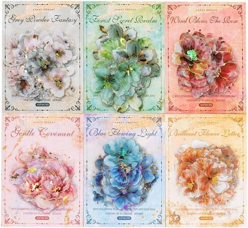 120pcs Watercolor Flower Gold Foiled Stickers Set - 6 Packs Holographic Glitter Floral Sticker Aesthetic Decal for Scrapbooking Junk Journal Planners Card Making Art Craft Project Phone Laptop Adult in Saudi Arabia