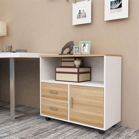 File Cabinet Mobile Low Cabinet Thickened Back File Cabinet Data Cabinet Office Storage Cabinet Printer Cabinet with Wheels Filing Cabinets(Natural) in Saudi Arabia