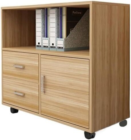 File Cabinet Mobile Low Cabinet Thickened Back File Cabinet Data Cabinet Office Storage Cabinet Printer Cabinet with Wheels Filing Cabinets(Natural) in Saudi Arabia