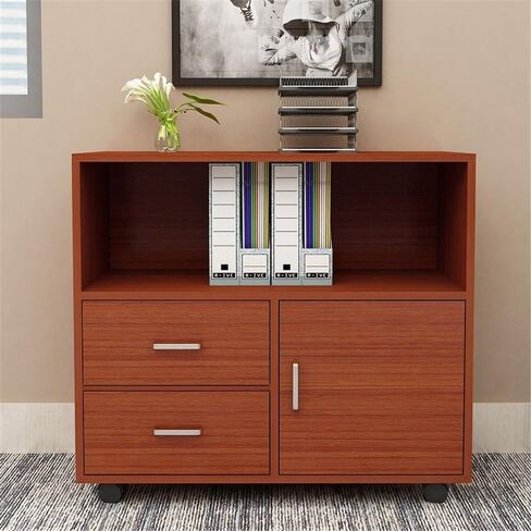 File Cabinet Mobile Low Cabinet Thickened Back File Cabinet Data Cabinet Office Storage Cabinet Printer Cabinet with Wheels Filing Cabinets(Natural) in Saudi Arabia