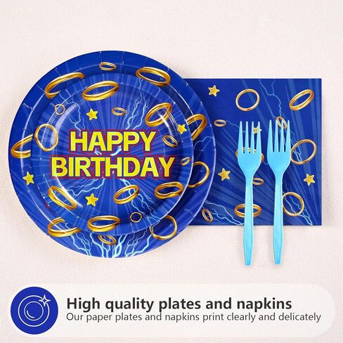 96Pcs Blue Hedgehog Birthday Decorations for Boys Cartoon Theme Hedgehog 5th Birthday Plates and Napkins Blue with Gold Ring five Years Old Decoration for Kids 5 Year Old Party Supplies Serves 24 in Saudi Arabia