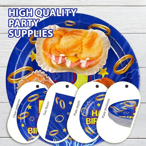 96Pcs Blue Hedgehog Birthday Decorations for Boys Cartoon Theme Hedgehog 5th Birthday Plates and Napkins Blue with Gold Ring five Years Old Decoration for Kids 5 Year Old Party Supplies Serves 24 in Saudi Arabia