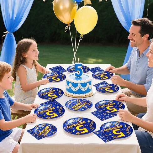 96Pcs Blue Hedgehog Birthday Decorations for Boys Cartoon Theme Hedgehog 5th Birthday Plates and Napkins Blue with Gold Ring five Years Old Decoration for Kids 5 Year Old Party Supplies Serves 24 in Saudi Arabia