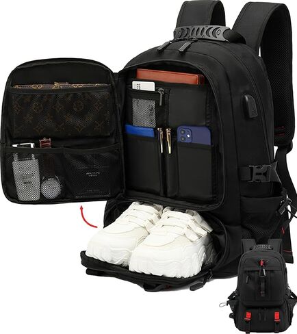 Large Laptop Backpack with Shoe Compartment, Waterproof Rucksack 15.6/17 Inch, Travel School Gym Work College Bags for Men (Black, XL(60L)) in Saudi Arabia