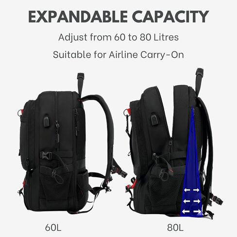 Large Laptop Backpack with Shoe Compartment, Waterproof Rucksack 15.6/17 Inch, Travel School Gym Work College Bags for Men (Black, XL(60L)) in Saudi Arabia