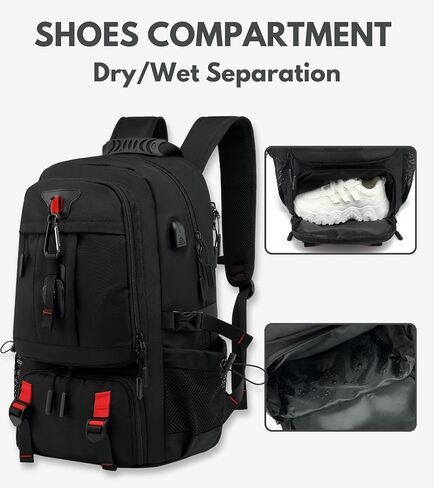 Large Laptop Backpack with Shoe Compartment, Waterproof Rucksack 15.6/17 Inch, Travel School Gym Work College Bags for Men (Black, XL(60L)) in Saudi Arabia