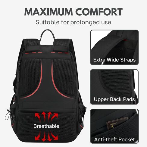 Large Laptop Backpack with Shoe Compartment, Waterproof Rucksack 15.6/17 Inch, Travel School Gym Work College Bags for Men (Black, XL(60L)) in Saudi Arabia