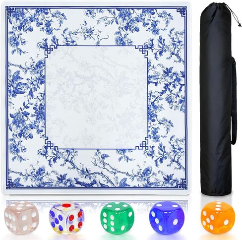 Blue and White Porcelain Printed Mahjong Mat with Black Carrying Bag, Anti-Slip, Noise-Reducing, 31.5"x31.5" Mahjong Table Mat for Mah-jongg, Poker, Board Games, Dominoes, and Card in Saudi Arabia