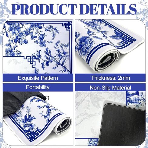 Blue and White Porcelain Printed Mahjong Mat with Black Carrying Bag, Anti-Slip, Noise-Reducing, 31.5"x31.5" Mahjong Table Mat for Mah-jongg, Poker, Board Games, Dominoes, and Card in Saudi Arabia