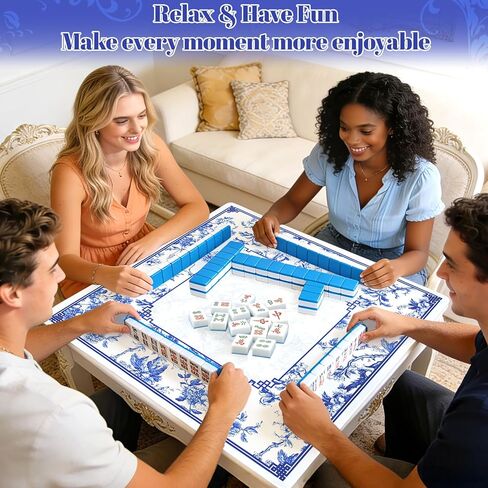 Blue and White Porcelain Printed Mahjong Mat with Black Carrying Bag, Anti-Slip, Noise-Reducing, 31.5"x31.5" Mahjong Table Mat for Mah-jongg, Poker, Board Games, Dominoes, and Card in Saudi Arabia