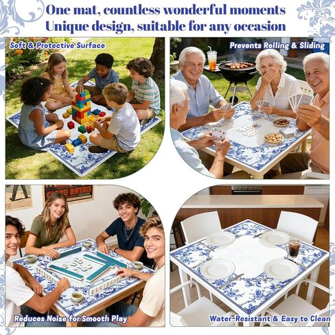Blue and White Porcelain Printed Mahjong Mat with Black Carrying Bag, Anti-Slip, Noise-Reducing, 31.5"x31.5" Mahjong Table Mat for Mah-jongg, Poker, Board Games, Dominoes, and Card in Saudi Arabia