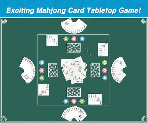 Chinese Mahjong Tile Set: Mahjong Playing Cards,144 Mahjong Cards, Portable Deluxe Set with Dice,Chips &Game Guide, Easier Than Traditional Tiles,Fun for Any Occasion. in Saudi Arabia