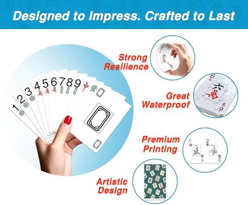 Chinese Mahjong Tile Set: Mahjong Playing Cards,144 Mahjong Cards, Portable Deluxe Set with Dice,Chips &Game Guide, Easier Than Traditional Tiles,Fun for Any Occasion. in Saudi Arabia