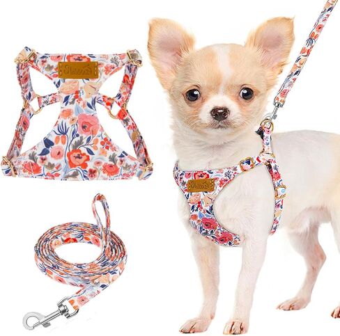 Lukovee Puppy Harness and Leash Set, No Pull Lightweight Soft Suede Adjustable Pet Harness Vest with Snap Buckle for Puppy Small and Medium Size Dog (Pink-XXS) in Kuwait