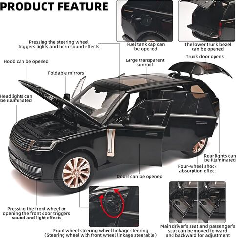 Car Toys for Boys 1/18 Diecast Cars Compatible with Land Rover Range Rover Model Car Kits Collection,Metal Off-Road SUV Toy Car with Light and Sound,Cars for Kids Ages 3-5（Black） in Kuwait