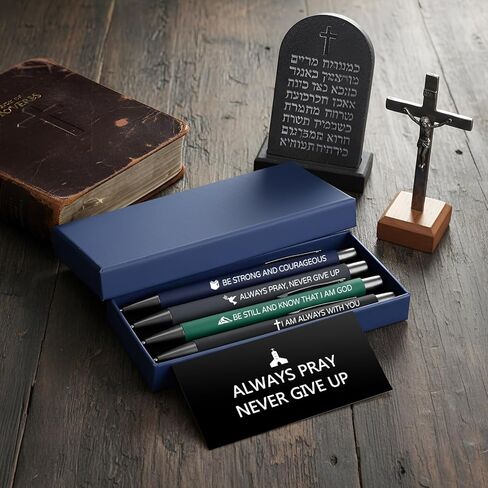 Ctosree 4 Pcs Christmas Fancy Pen Gift Set for Men Black Ink Ballpoint Pens & Gift Box with Cards for Men Job Gratitude Motivation Birthday Office Writing Gifts Occupations Enthusiasts(Bible) in Saudi Arabia