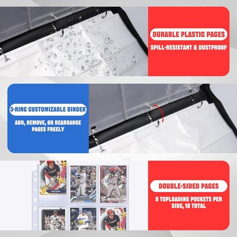 Hockey Card Binder 900 Pockets, 50 Sleeves Trading Card Holder Album, 3-Ring Zippered Sports Card Organizer Display Storage Protectors, Gift for Hockey Card Collectors in Saudi Arabia