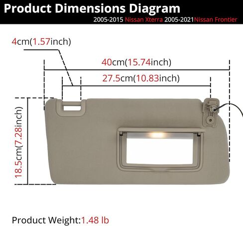 Sun Visor Fits for 2005-2015 Nissan Xterra 2005-2021 Nissan Frontier Left Driver Side with Light Replace# 96401- EA001 Beige in Saudi Arabia