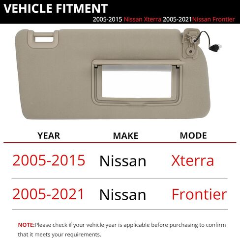 Sun Visor Fits for 2005-2015 Nissan Xterra 2005-2021 Nissan Frontier Left Driver Side with Light Replace# 96401- EA001 Beige in Saudi Arabia