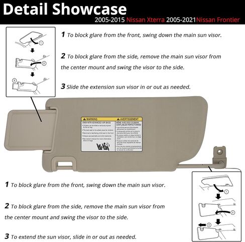 Sun Visor Fits for 2005-2015 Nissan Xterra 2005-2021 Nissan Frontier Left Driver Side with Light Replace# 96401- EA001 Beige in Saudi Arabia