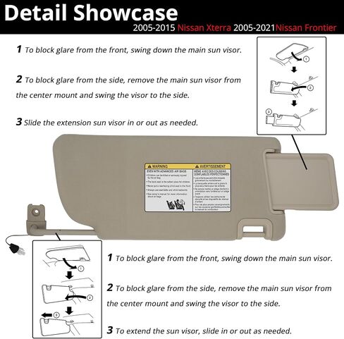 واقي من الشمس يناسب 2005-2015 Nissan Xterra 2005-2021 Nissan Frontier الجانب الأيسر للسائق مع استبدال الضوء # 96401- EA001 بيج in Kuwait