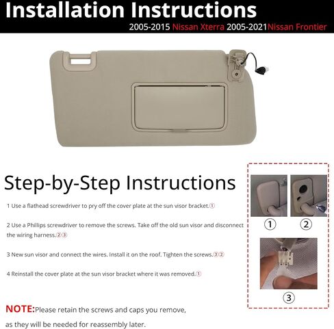 Sun Visor Fits for 2005-2015 Nissan Xterra 2005-2021 Nissan Frontier Left Driver Side with Light Replace# 96401- EA001 Beige in Saudi Arabia