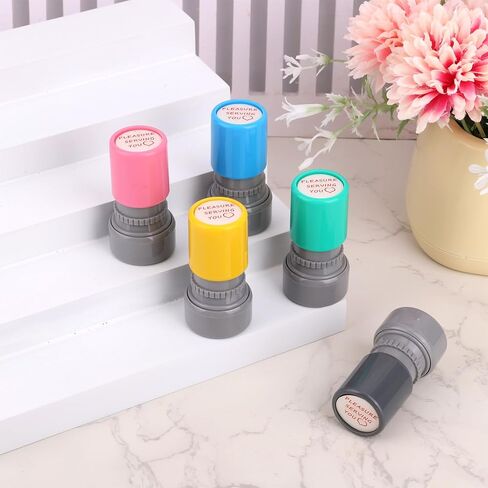 3pcs Pleasure Serving You Stamps, Server Stamps for Checks Stationery Stamp Self Ink Stamp for Service Work (Pink, Green, Yellow) in Saudi Arabia