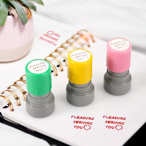 3pcs Pleasure Serving You Stamps, Server Stamps for Checks Stationery Stamp Self Ink Stamp for Service Work (Pink, Green, Yellow) in Saudi Arabia