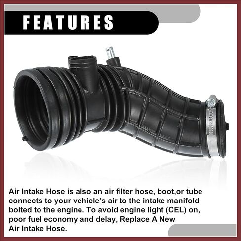 Air Cleaner Intake Hose Tube with Clamps 17228-RBB-A00 - Car - Engine Filter Air Intake Duct Hose Tube - for Acura TSX 2.4L L4 Gas 2006-2008 Rubber Black - 1Pc Replace Parts in Saudi Arabia