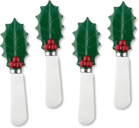 Supreme Housewares Tis the Season Cheese Spreaders, Hand-Painted Resin Handles with Stainless Steel Blades for Spreading Cream Cheese, Butter, and Jam, Assorted Christmas Designs, Set of 4 in Saudi Arabia