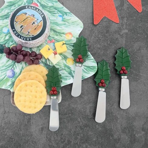 Supreme Housewares Tis the Season Cheese Spreaders, Hand-Painted Resin Handles with Stainless Steel Blades for Spreading Cream Cheese, Butter, and Jam, Assorted Christmas Designs, Set of 4 in Saudi Arabia