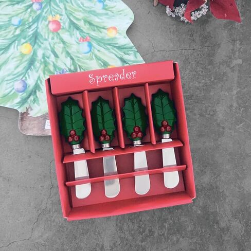 Supreme Housewares Tis the Season Cheese Spreaders, Hand-Painted Resin Handles with Stainless Steel Blades for Spreading Cream Cheese, Butter, and Jam, Assorted Christmas Designs, Set of 4 in Saudi Arabia