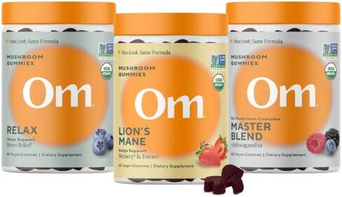 Om Mushroom Superfood - وقود الدماغ + العلكة - دعم الذاكرة والتركيز مع عرف الأسد والريشي - مكملات علكة التوت، 28 حصة in Saudi Arabia