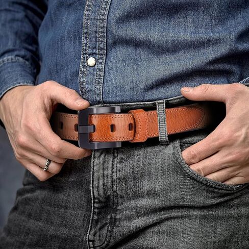 Full Grain Leather Belts for Men Non Metal Nickel Free Tsa Approved Hypoallergenic Belt with Plastic Buckle 38mm Wide in Kuwait