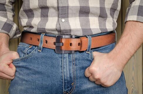 Full Grain Leather Belts for Men Non Metal Nickel Free Tsa Approved Hypoallergenic Belt with Plastic Buckle 38mm Wide in Kuwait